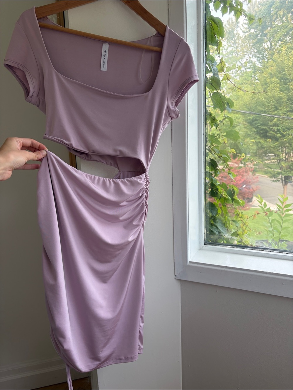 Dusty Lilac Side-Ruched Cutout Midi Dress
